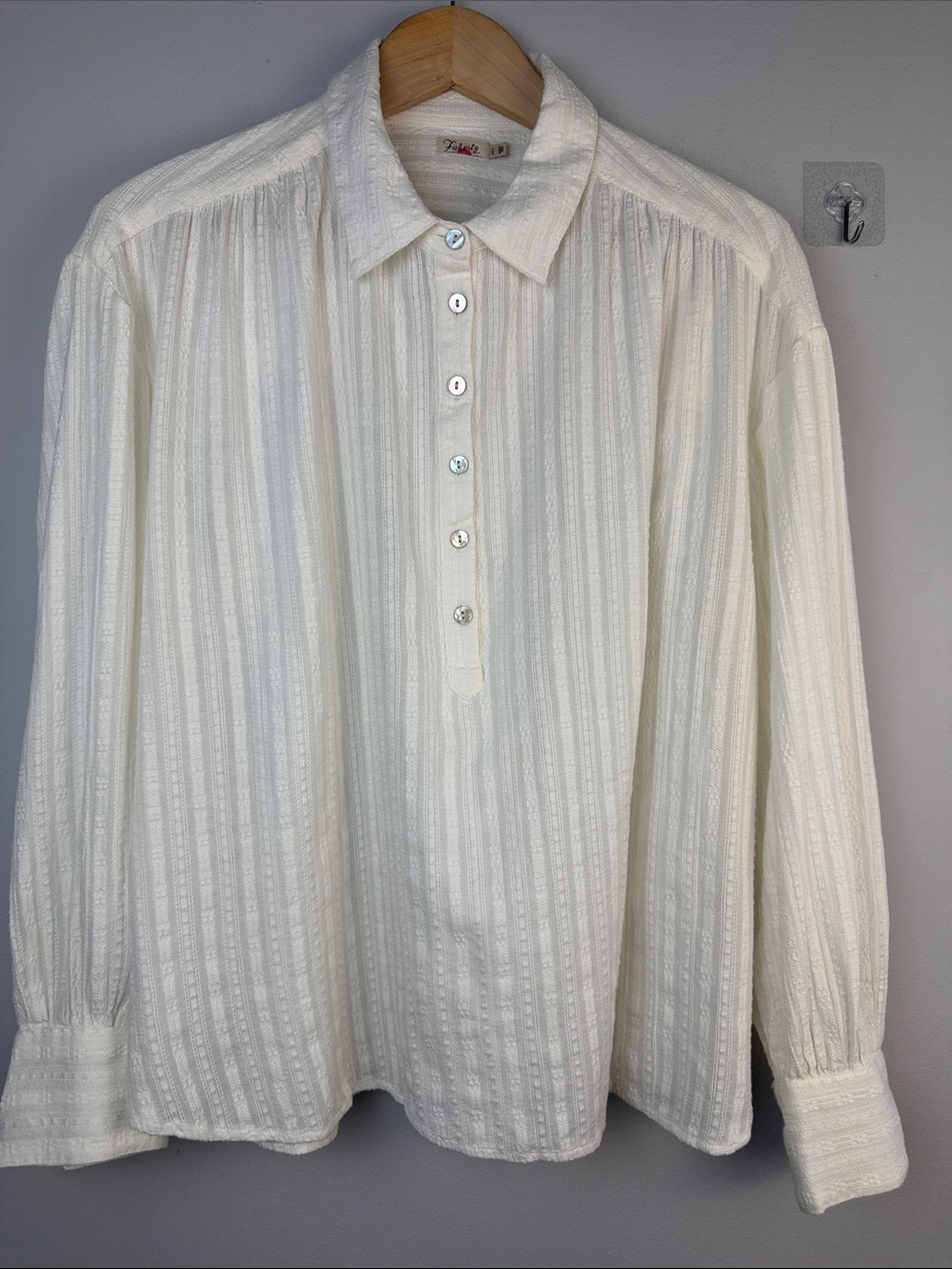 Faherty Olli Organic Cotton Popover Shirt in Egret Long Sleeves Large Minimalist - Picture 6 of 16